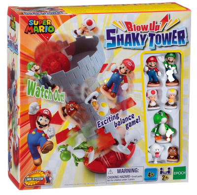 Super Mario Blow Up Shaky Tower Game + 7 Collectible Action Figures Kids 4+