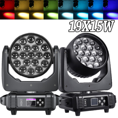 2pcs 19x15W RGBW LED Wash Zoom Moving Head Beam Light DJ Party Stage Light DMX