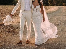 Elegant Mermaid WeddingDresses Spaghetti Strap Backless Sleeveless Applique Gown