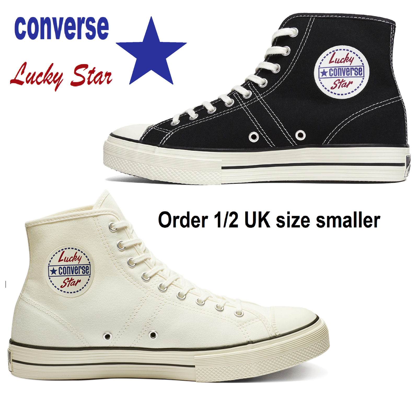 Converse Lucky Star Canvas Hi Top Trainers Black Or Egret - ORDER 1/2 UK  SMALLER