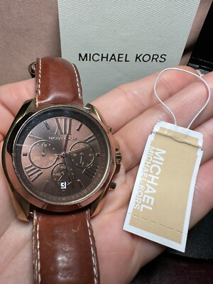 Michael Kors MK 5630 Chronograph Watch Gold Brown Leather band 43 mm  Preowned