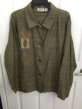 Vtg. Chico Design Brown Embroidered 100 Silk Button L/S Jacket Size 3 XL/16