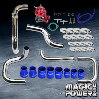 Chrome Intercooler Piping + Red RS BOV + Blue Couplers Kit for 1992-1995 Civic