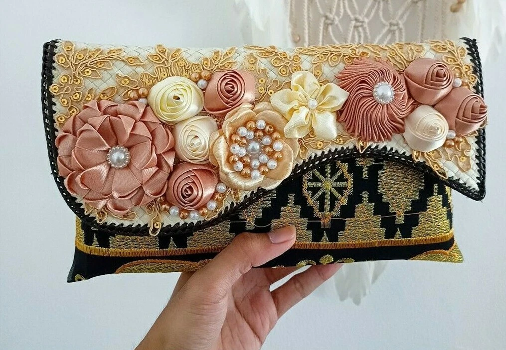 Patterned clutch best sale bag