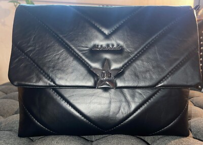 Black, Quilted, Leather  MARINA GALANTI Crossbody Bag Made In Italy, Chain EUC