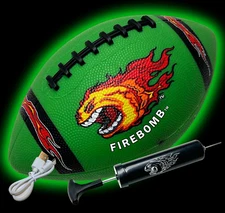 FireBomb™ Rechargable Glowing LED Rubber FootBomb™ Football - Size 6 - Green
