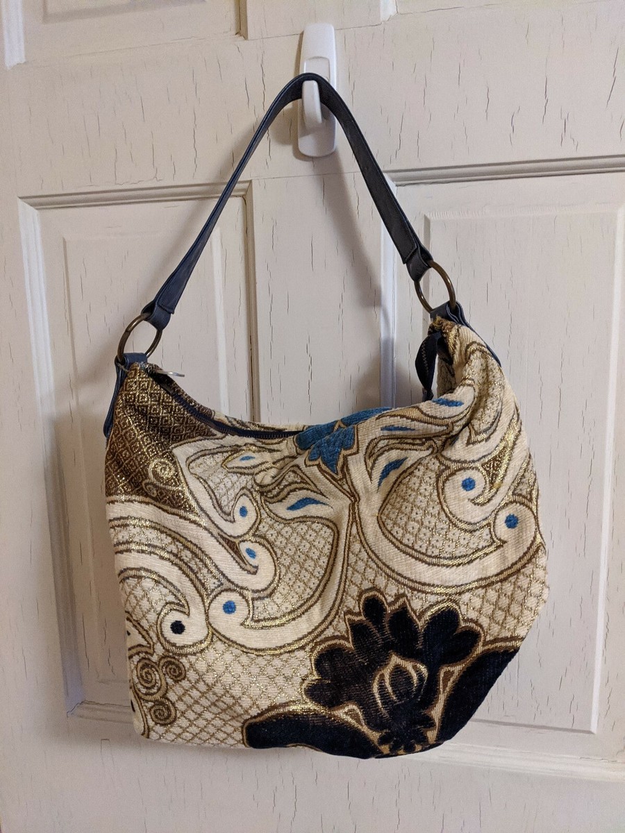Paisley Blue and Tan Women\'s Bag Blue Paisley and Brown Faux Leather Handbag - Etsy main image 4
