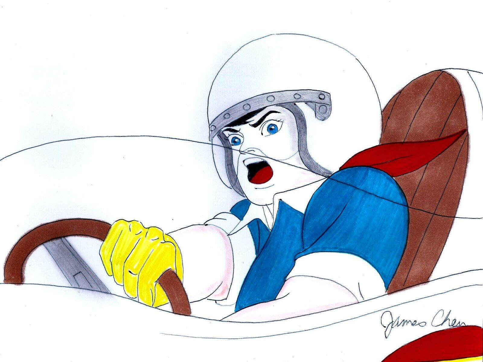 SPEED RACER & THE MACH 5 ORIGINAL COMIC ART COLOR SKETCH 2 ON CARD STOCK