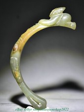 4.4" Old Chinese Hetian Jade Carving Dynasty People Cicada Statue Amulet Pendant