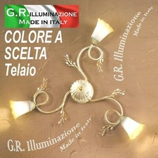 PLAFONIERA IN FERRO BATTUTO MODERNO 3 LUCI BIANCO ORO BRUNITO LAMPADARIO Flower