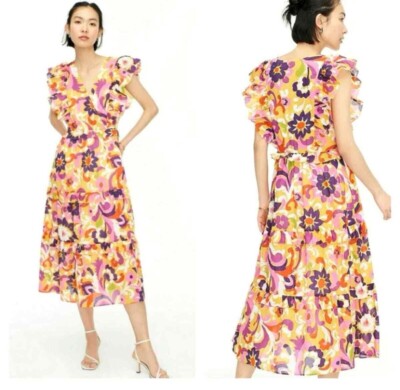 J. Crew Collection Ruffle-sleeve dress in Ratti  curly floral 100% cotton