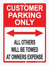 Customer Parking Only Sign 9x12 Metal All Others Will Be Towed Business Retail 