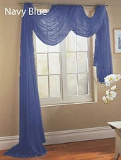 1 pcs DARK BLUE Scarf Voile Window Panel Solid sheer valance curtains