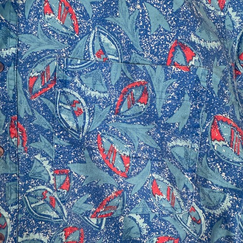 Vintage Saturdays Hawaiian Shirt Mens Large - XL Retro Blue Floral Button 80s - Picture 7 of 12