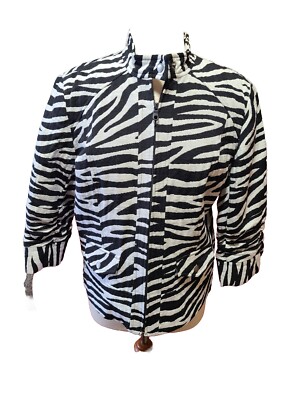 chiko様 Chicos Zebra Print Full Zip Jacket Elbow Length Sleeves Sz 2 Black