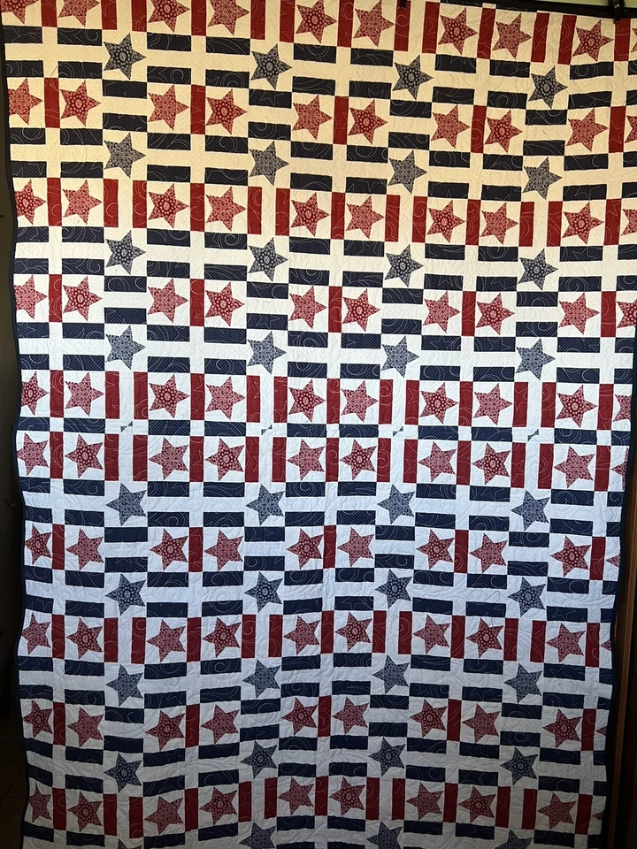 NEW.  Red, White Blue Stars Americana Quilt 58 X 78 Machine Quilted - Image 4 of 4
