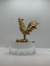 Vintage Chinese Gold Golden Rooster Art Glass Stand Paperweight