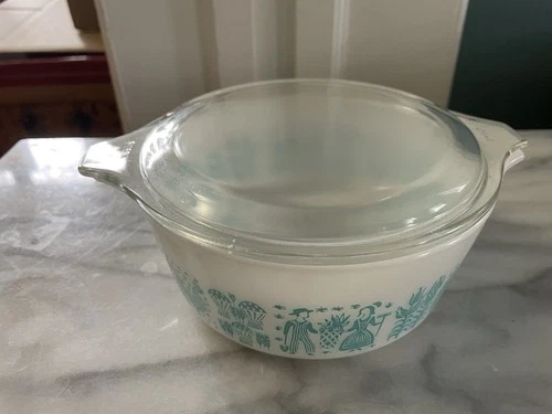 Vintage Pyrex Amish Butterprint Casserole Dish Turquoise #472 1.5pt With Lid