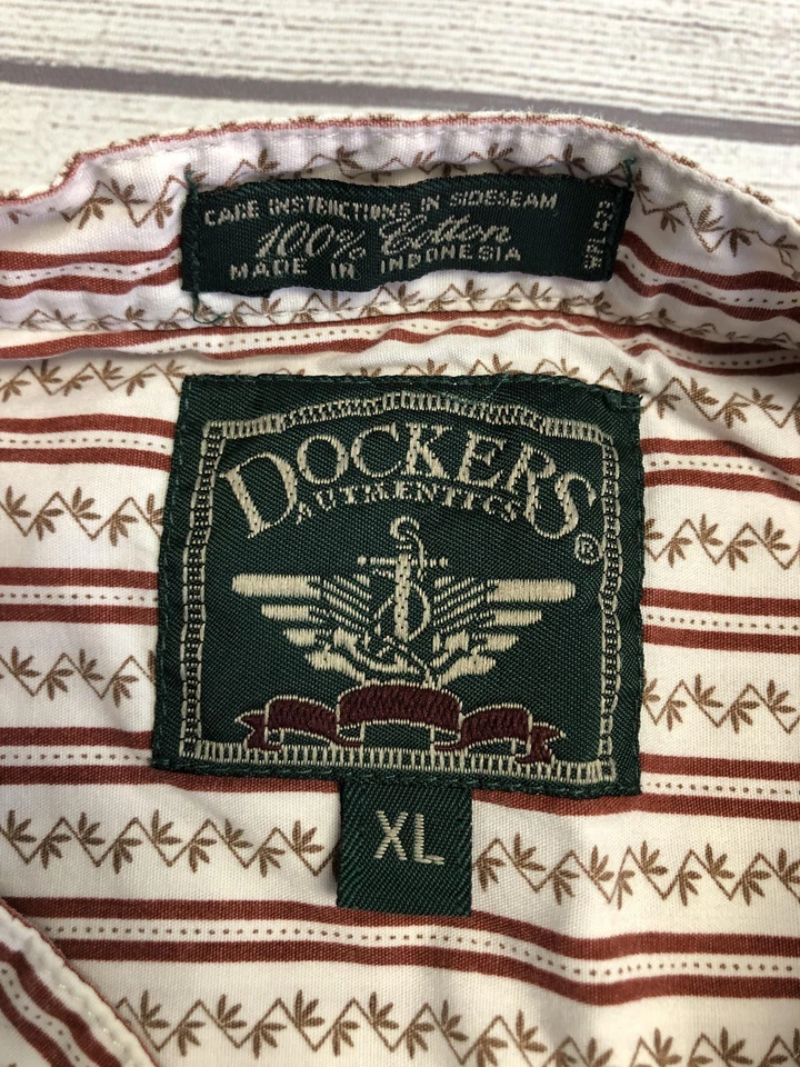 Camisa Dockers Para Hombres Extra Grande Blanca Roja Rayas Cuello Banda Manga Larga Informal Foto 2 de 4