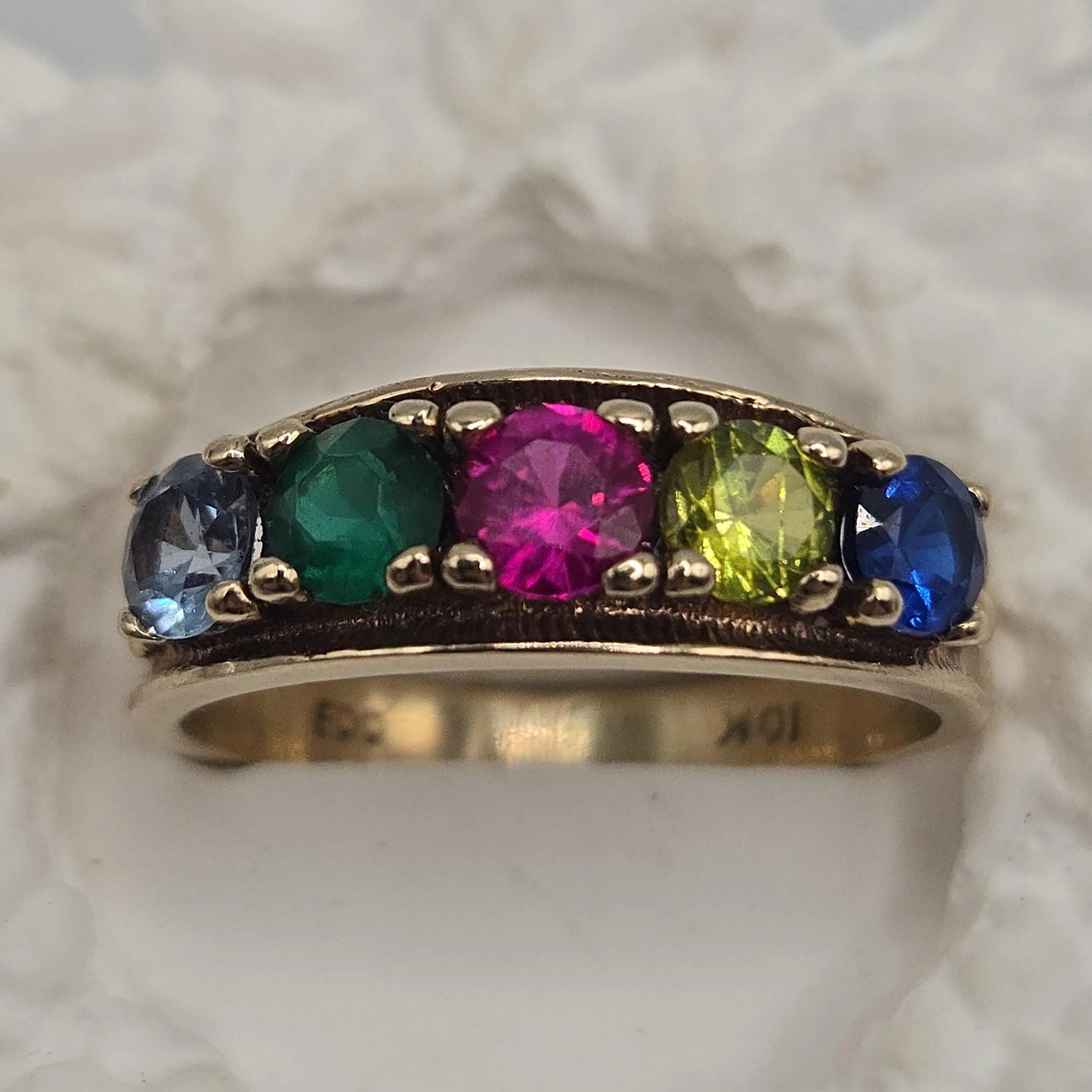 Solid 10K Yellow Gold Ring with Multiple Gemstone… - image 6