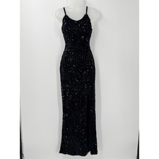 Black Sequin Maxi Dress Side Slit Size S whimsigoth sexy glam prom hoco formal