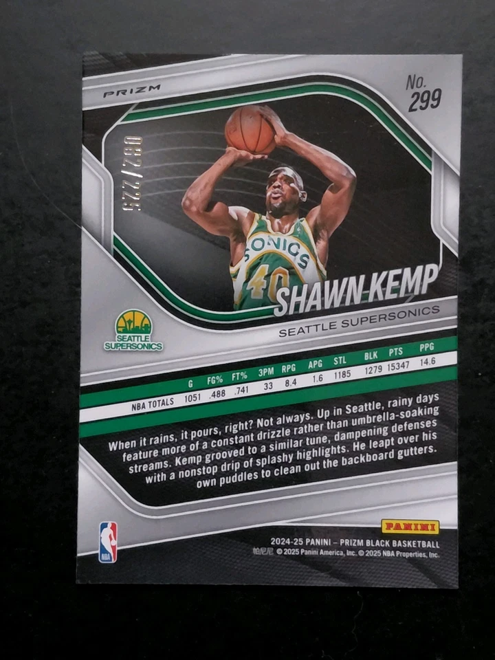 2024 - 25 帕尼尼 Prizm 黑色 Shawn Kemp 红色 /299 西雅图超级音速统治人 — 第 2/4 张图片