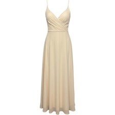 Azazie Champagne Chiffon V-Neck Maxi Dress A2 Bridesmaid Formal Low Back