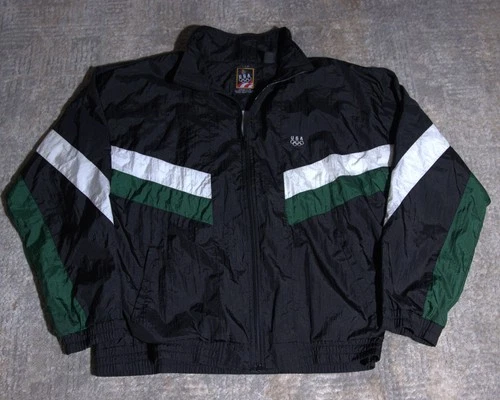 Vintage Black Green White USA Olympic Brand  Men’s Windbreaker Size Large - product listing photo