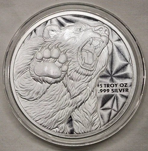 5oz GSM Bear & Bull Stock Market Wall Street BU Silver Round Coin