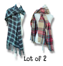 Plaid Scarf Set of 2 Blanket Oversized Long One Size