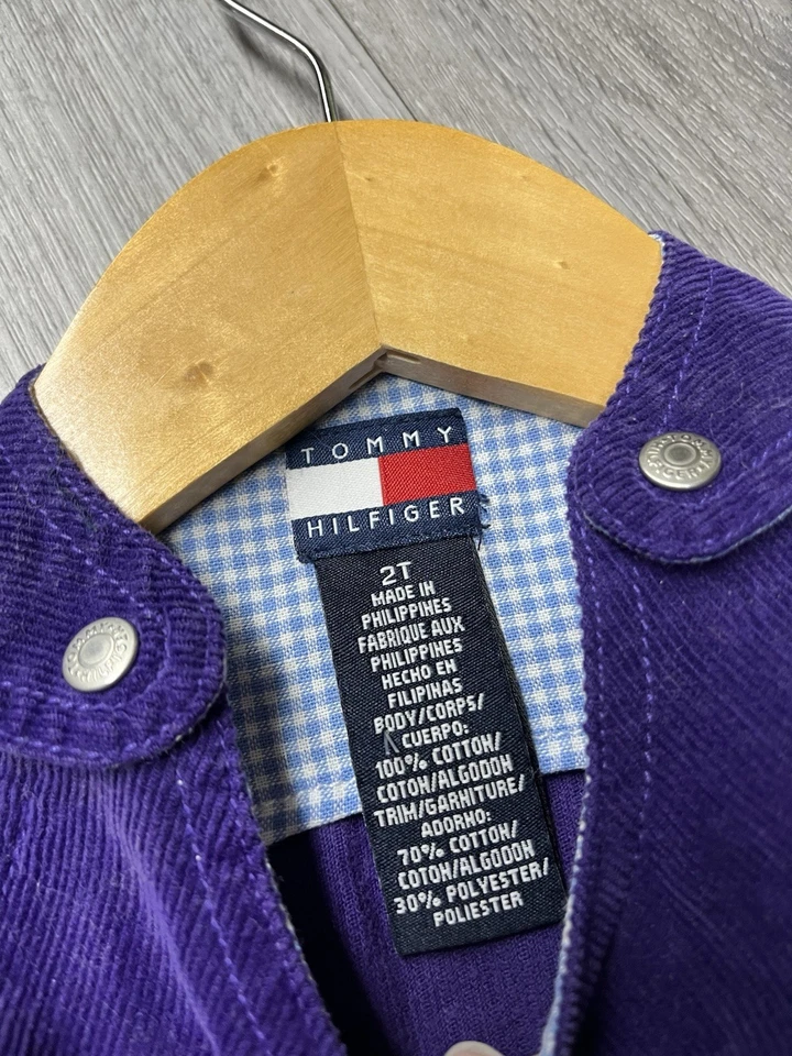 Vintage 90s Tommy Hilfiger Star Logo Purple Corduroy Girls Dress Size 2T - Image 4 of 4