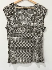 BCBG Paris Babydoll Top Womens XL Black Cream Geometric Print Y2K Office Siren