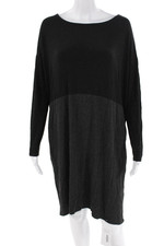 Eileen Fisher Womens Stretch Color Block Long Sleeve Mini Dress Gray Size S
