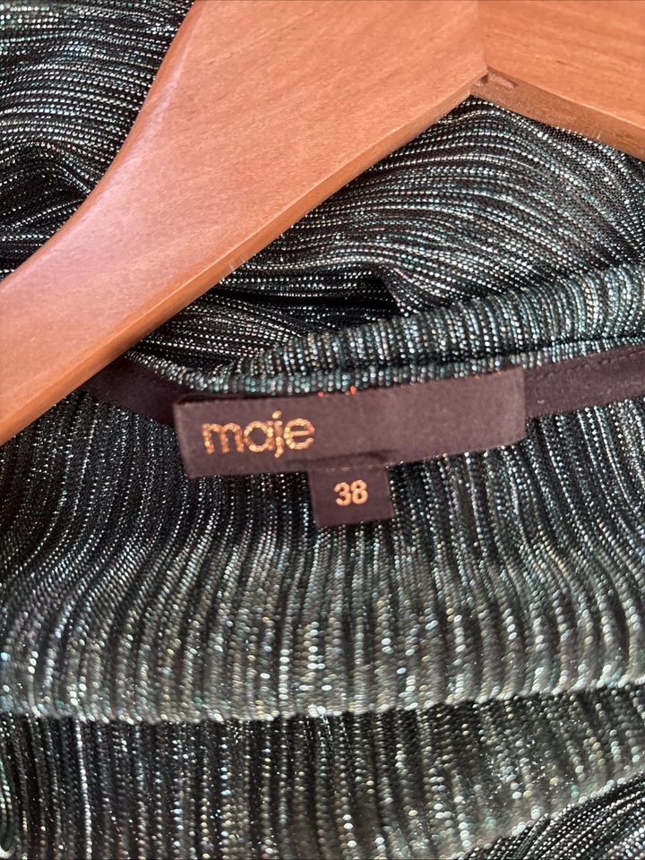 Vestido Maje Shimmer Mini Acanalado Cuello en V 10/12 Fr 38 Turquesa Verde azulado Brillo Foto 3 de 4