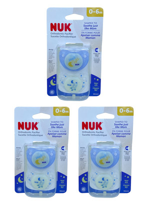 Nuk Orthodontic Pacifiers Set of 3 BPA Free 0-6 Month Silicone Glows in the Dark