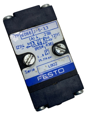 FESTO J-5-3,3 PNEUMATIC VALVE TYPE 6066 2..5 BAR 29..116 PSI J53,3 L902  