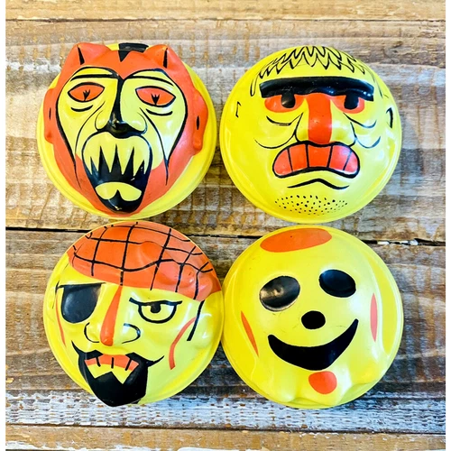 Lot 4 Vintage Halloween Flashlight Covers Faces Devil Ghost Pirate Celluloid