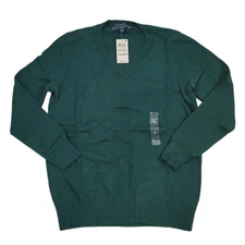 Karen Scott Women's Cotton V-Neck Green Sweater Medium