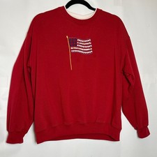 Vtg 80s 90s Red American Flag Heart Embroidered Sweatshirt Womens M Patriotic