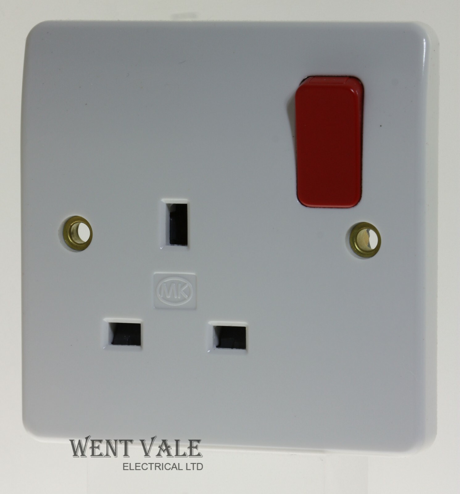 MK Logic Plus - K2757D1 WHI - 13a Single Switched Socket With Red Rocker Switch