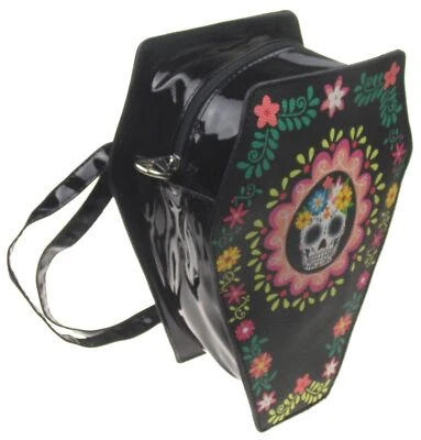 Sugar Skull Coffin Convertible Backpack Black Purse Bag Day Dead Women Xmas Gift - Photo 1/4