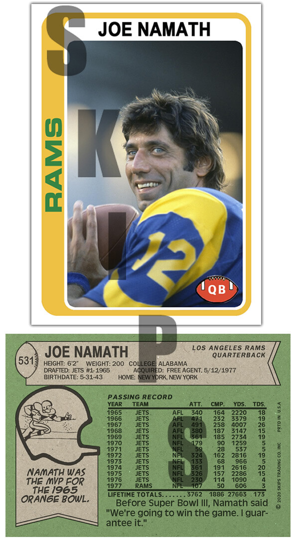 1974-1978 STCC Topps Joe Namath 5 card set New York Jets Rams HOF