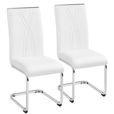 Set 2 Sedie da Pranzo a Sbalzo Moderne Imbottite in Ecopelle Gambe in Metallo