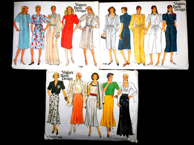 Lot 3 Vtg Vogue Patterns Basic Design 1156-1726-1163 Dresses Skirts Sz 8-12 FF