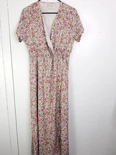 Womens Dress Large Fixed Wrap Blooms Florals Cottagecore Stretchy Full Length