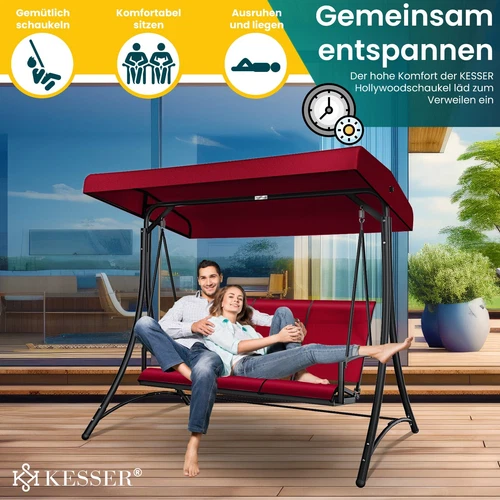 KESSER® Hollywoodschaukel Gartenschaukel mit Sonnendach 3er Schaukelbank 300kg - Bild 14 von 41