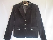 Tahari 12 P Black Velour Beaded Evening Occasion Blazer