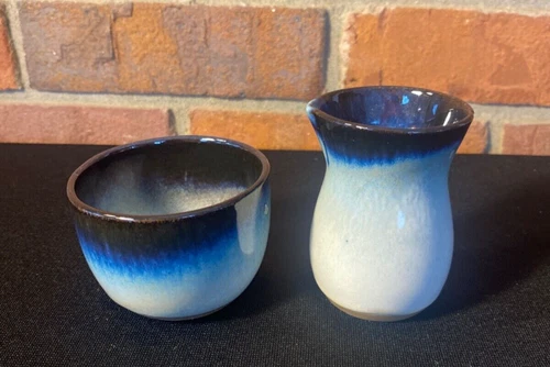 Vintage Signed Peter Pots Pottery Ceramic Seagull Blue Cup And Pourer- RARE