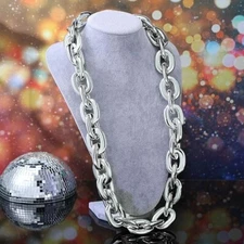 Silver Hip Hop Large Acrylic Thick Plastic Cuban Link Chain Necklace 32in 80cm