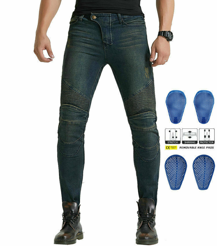 SHUOJIA Men's Protective Motorcycle Jeans Classic Trousers,with Protective Gear Drop-Resistant Straight-Leg Jeans,Motorbike Locomotive Racing Cycling Biker Pants (Blue,3XL - View #9